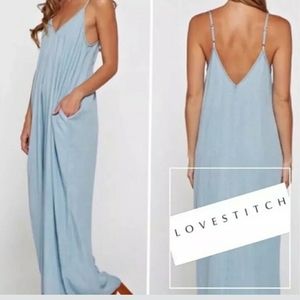 Lovestich light blue denim maxi dress